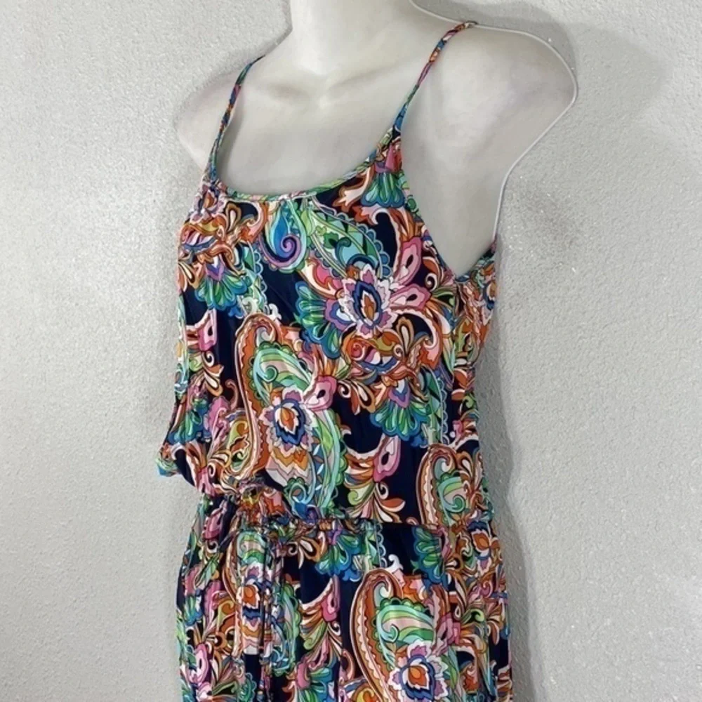 Tommy Bahama Mare Multi Paisley Print Elastic Tie Waist Slit Side Maxi Dress S